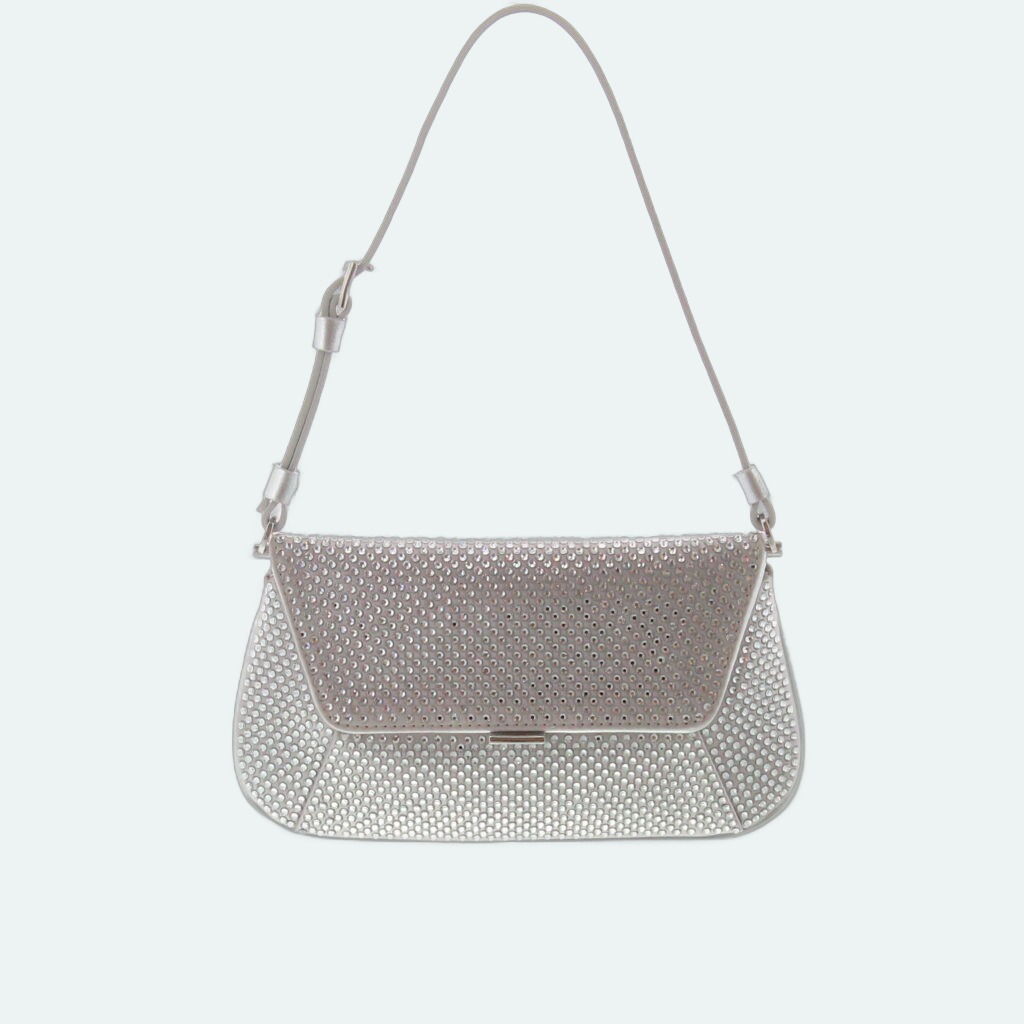 Amina Muaddi - Ami Mini Silver Satin with White Crystals
