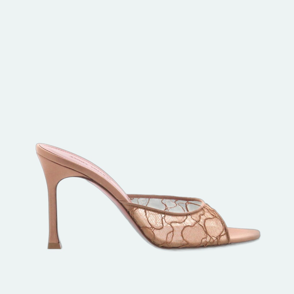 Amina Muaddi - Alexa Slipper - Lace Latte