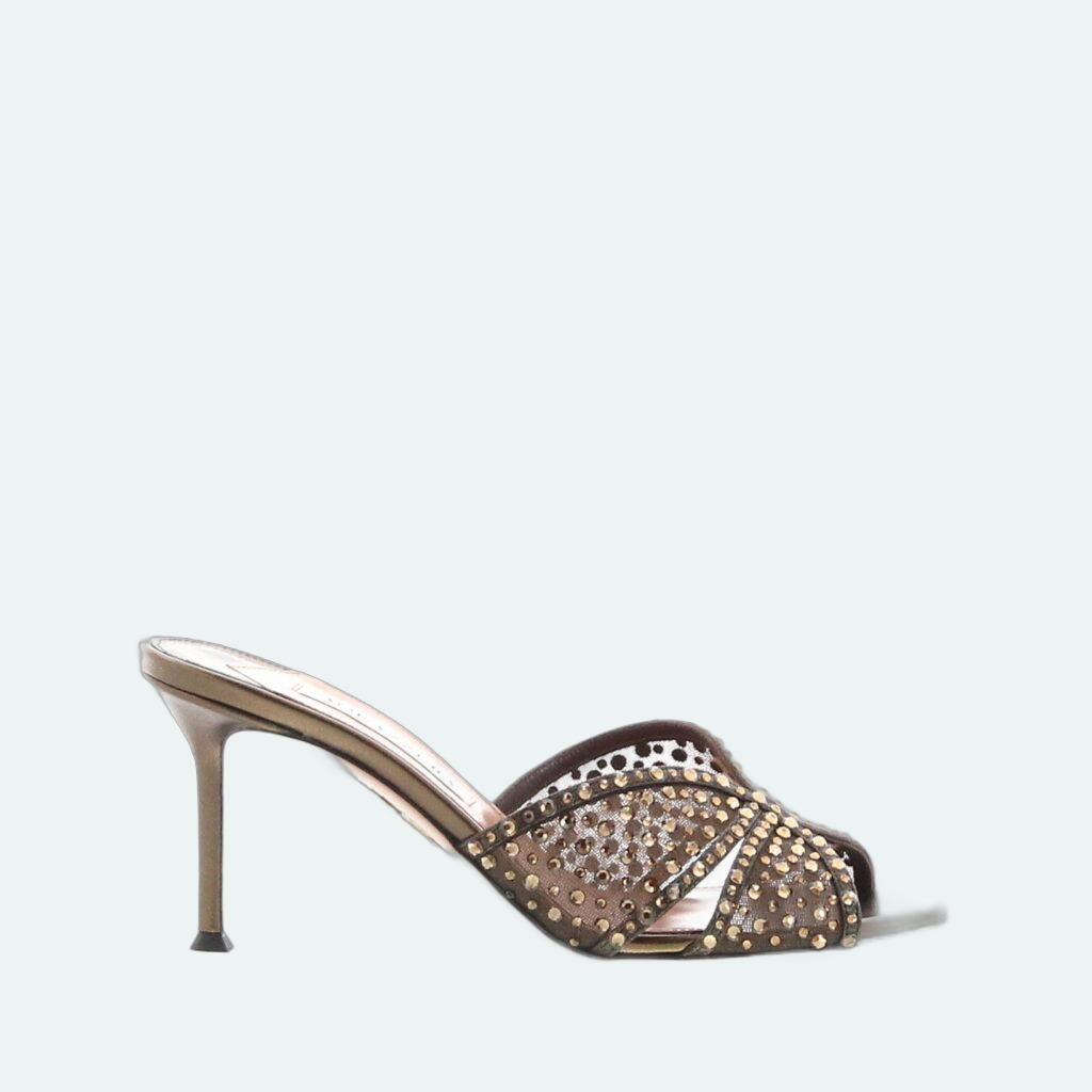 Aquazzura - Crystal Lover Mule 75 - Espresso