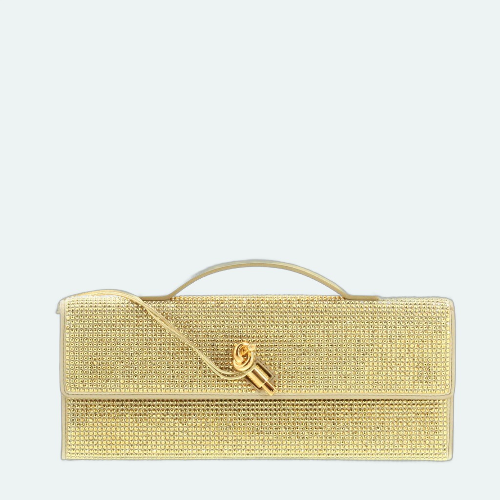 Bottega Veneta - Andiamo Long Clutch Crystals - Gold