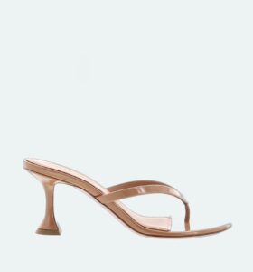 Amina Muaddi - Juliette Thong 70 - Patent Latte - Image 1
