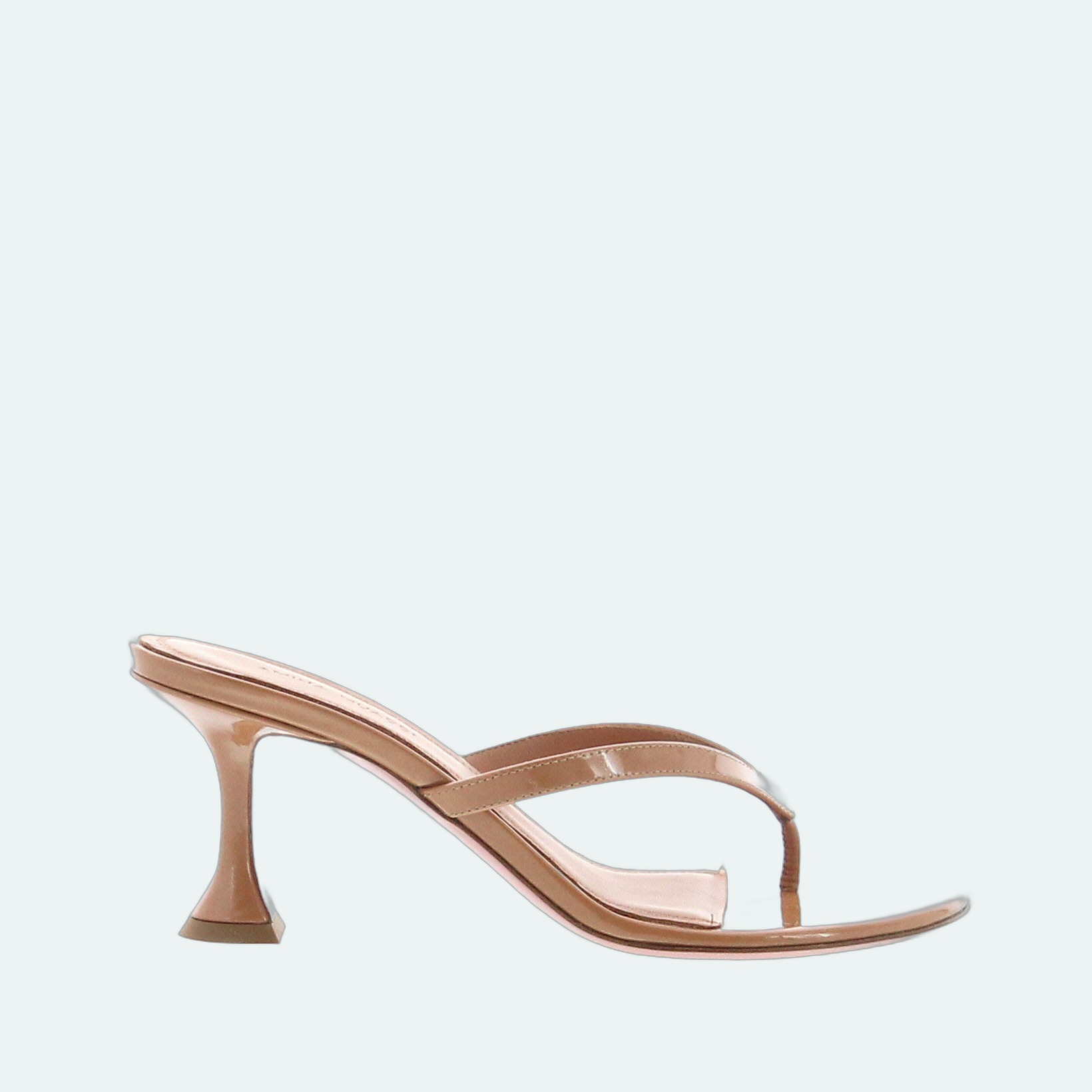 Amina Muaddi - Juliette Thong 70 - Patent Latte - Image 1