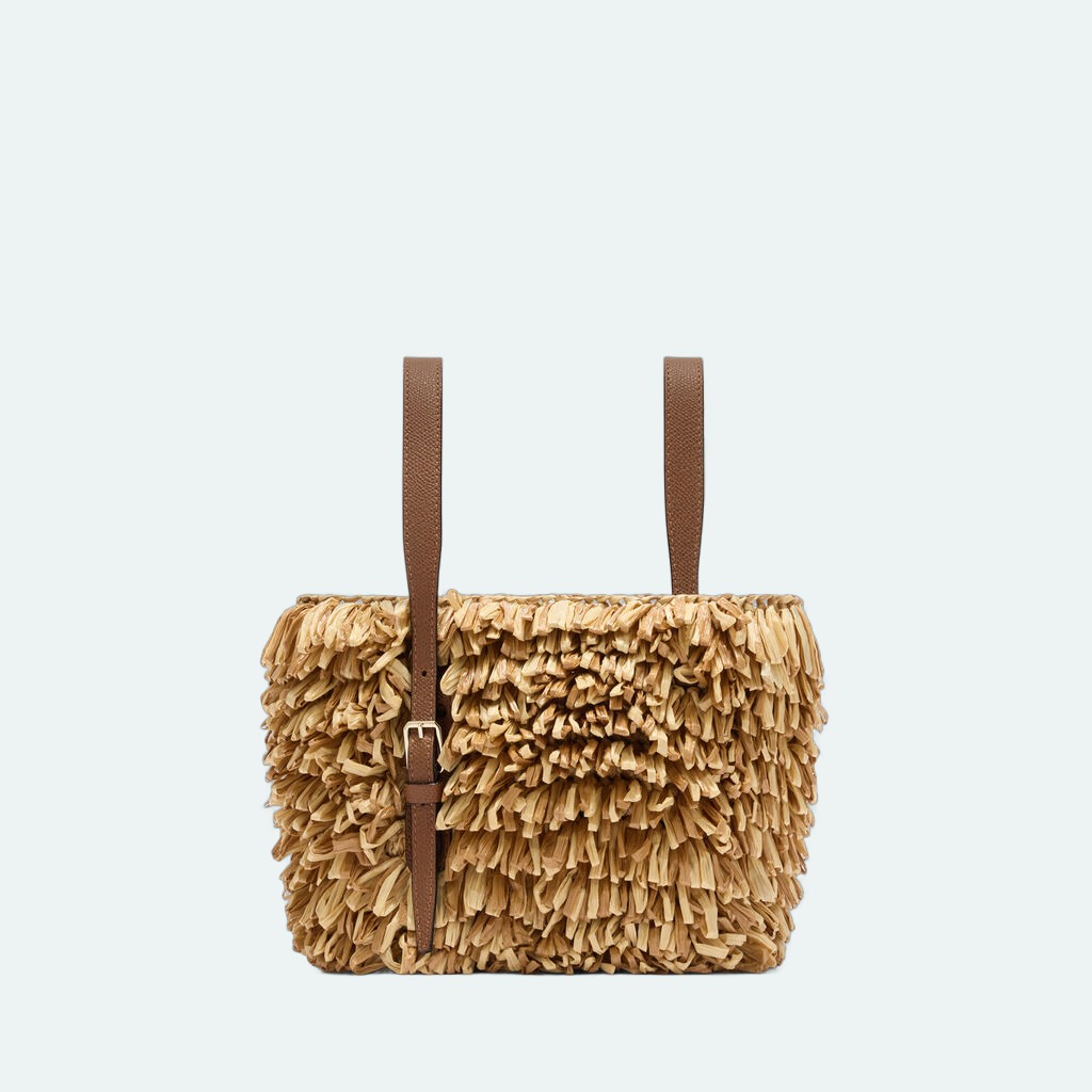 Valextra - Wavy Raffia Bucket Bag - Beige