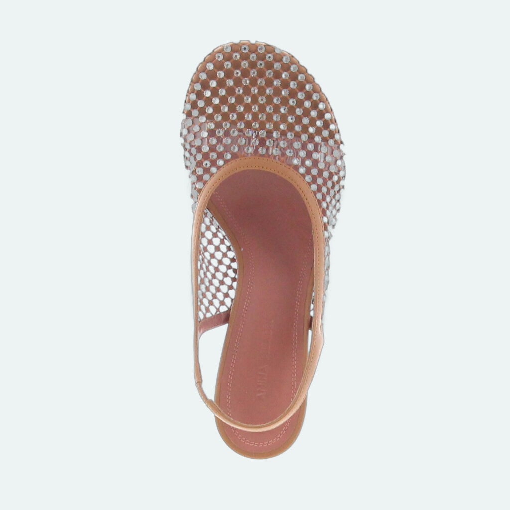 Amina Muaddi - Dolly Crystal Sling 95 - Latte