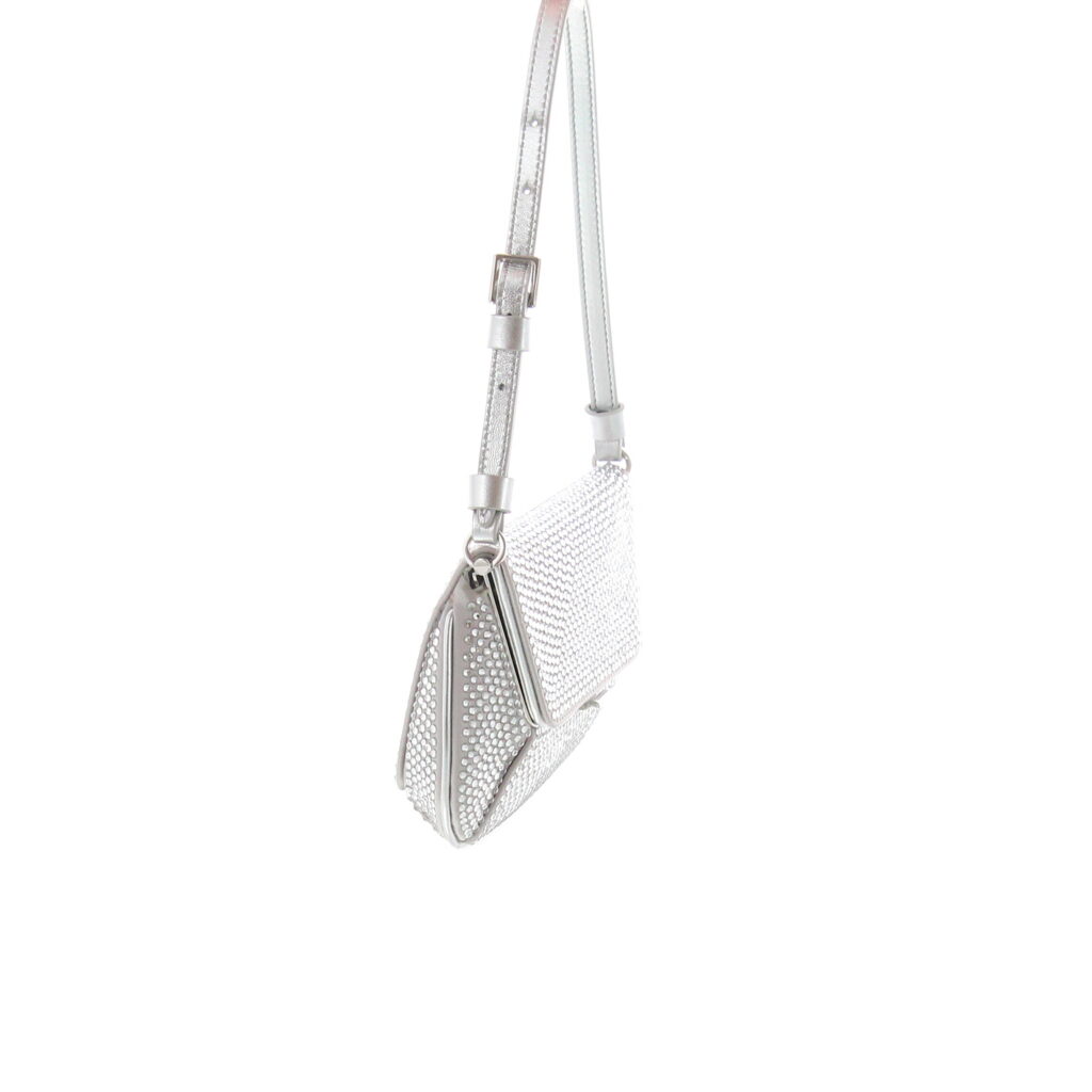 Amina Muaddi - Ami Mini Silver Satin with White Crystals