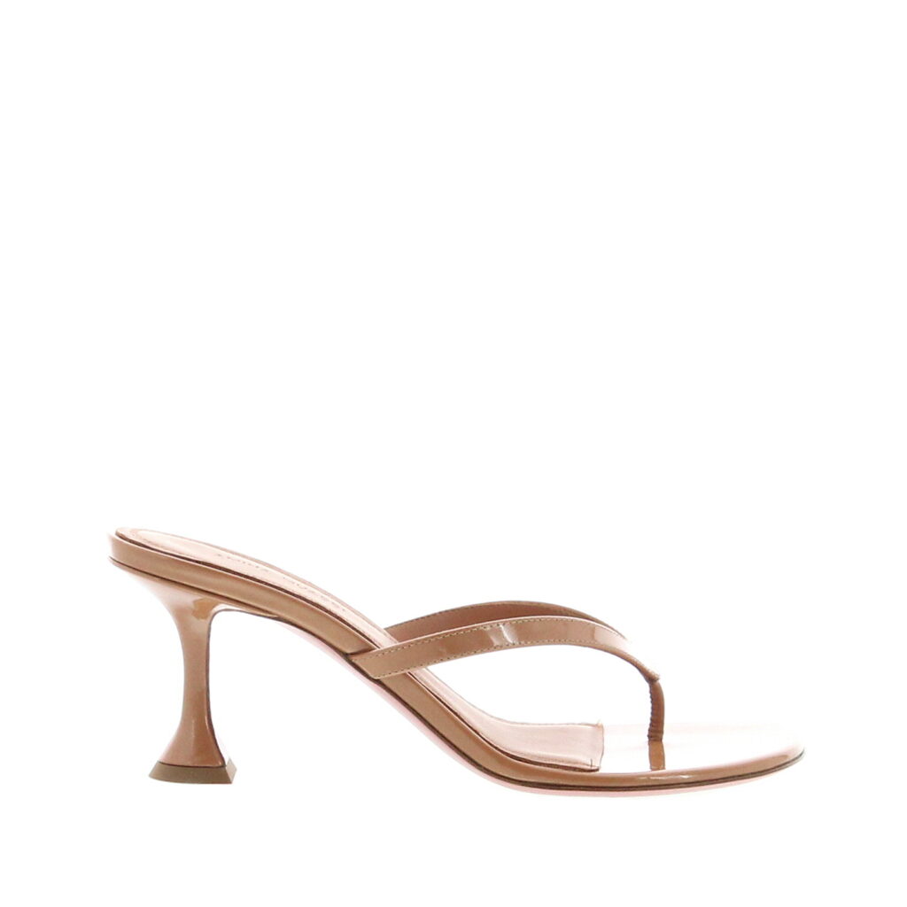 Amina Muaddi - Juliette Thong 70 - Patent Latte