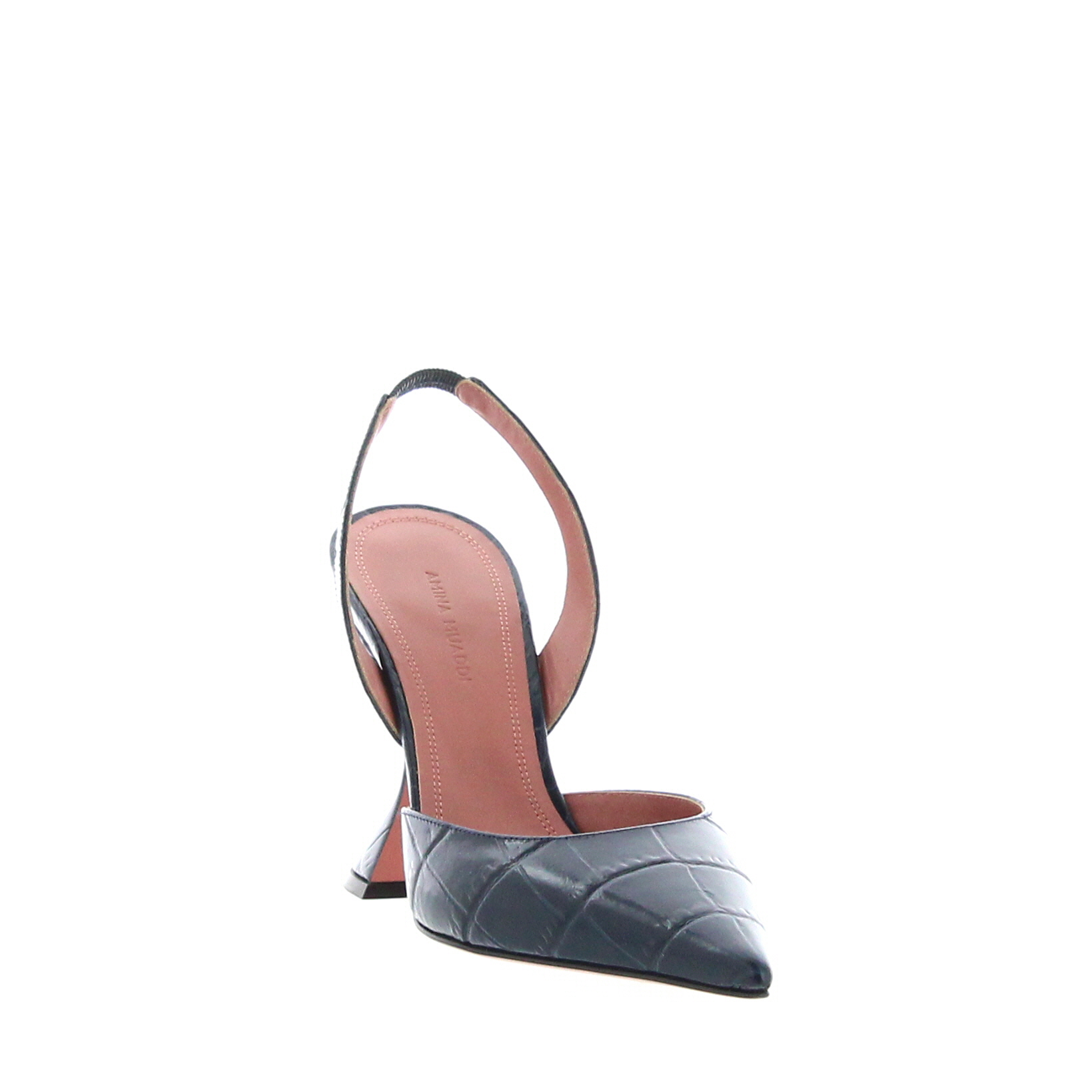 Amina Muaddi - Holli Slingback - Navy Croc - Image 3